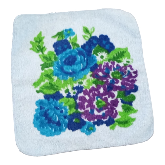 Cannon Vintage Wash Cloth Terry Blue Purple Green Floral Washcloth - Picture 1 of 8